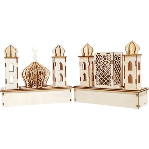 Muslim Festival Wooden Lighthouse LED Lamp Night Light Ramadan Eid Mubarak Decorations Islam Party Supplies
