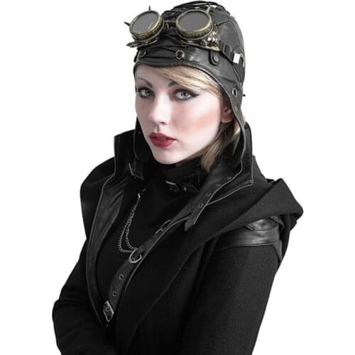 Steampunk soft leather neutral motorcycle flying hat