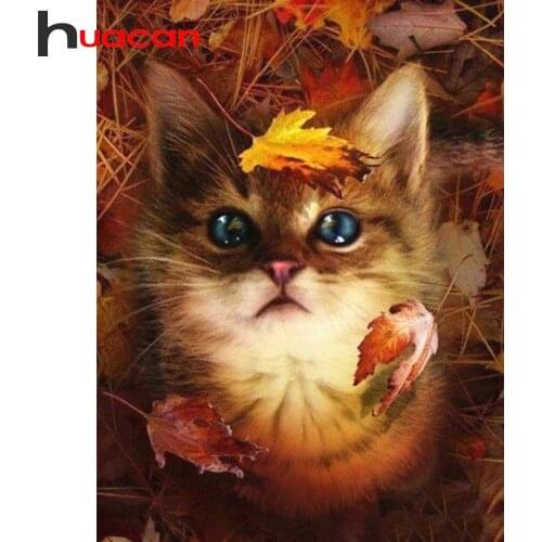 Huacan DIY Diamond Painting Mosaic Kits Cat Full Square/Round Diamond Embroidery Animal Handicraft Art