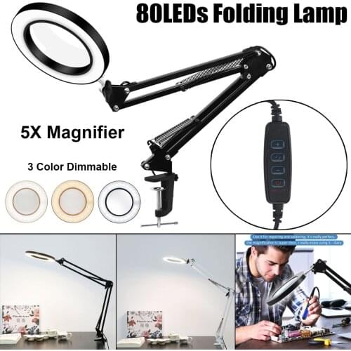 Table Clamp Desk Lamp 5X Folding Magnifier LED Illuminated Light Adjustable Arm Lights for Reading Working Beauty Manicure