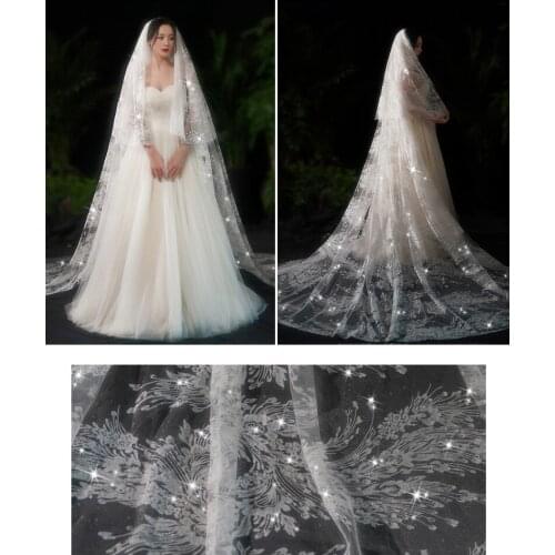 Wholesale Tow-layer Glitter Lace Veils Bridal Veil 3M long For Wedding Dress Veil