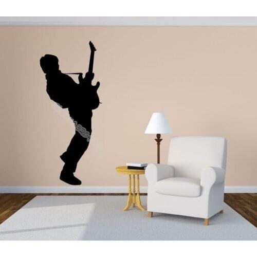 Rock Guitar Music Wall Decal Guitar Player Rock Sticker Living Room home Decor Interior design Music store Club Mural EA987