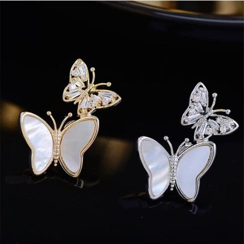 Luxury AAA Cubic Zirconia Women Brooches High Quality Shell Lovely Fresh Butterfly Brooch Pin Woman Suit Christmas Jewelry Gift