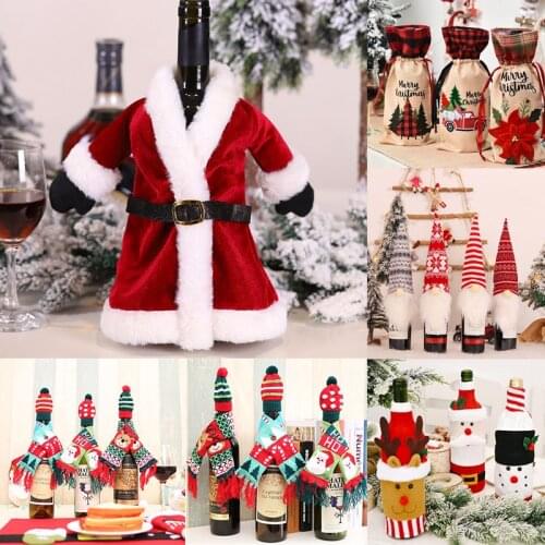 Merry Christmas Wine Bottle Cover Christmas Hat Wine Bottle Decor For Home New Year Xmas Party Table Ornaments Natal Noel Gifts