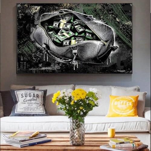 Modern Black and White Graffiti Money Banknote Poster Mural Family Bedroom Childrens Room Wall Decoration Canvas Art (no Frame)