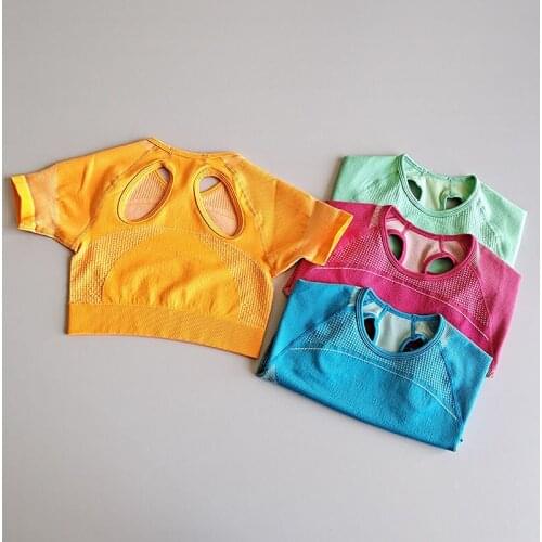 Sports Short Sleeve Shirts Women Tight Breathable Yoga Fitness Gym Clothes Running Thin Lycra Yoga Shirt Top