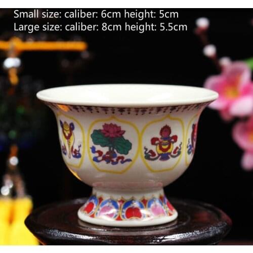 Tantric Babao for Bowl Buddhist Supplies Seven for Cup Water Supply Cup Ceramic Tooth White Eight Auspicious for Bowl for Cup