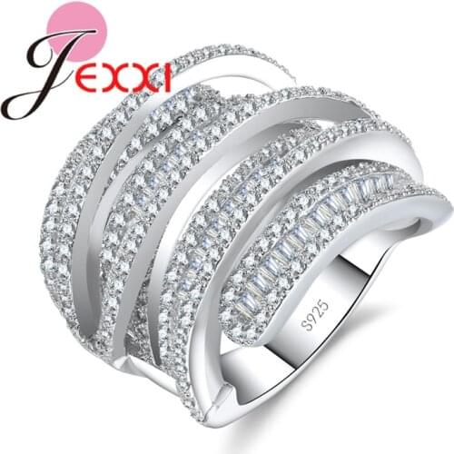 Trendy Jewelry Ring 925 Sterling Silver Engagement Finger Rings Micro Clear CZ Paved For Women Brand Fine Jewelry