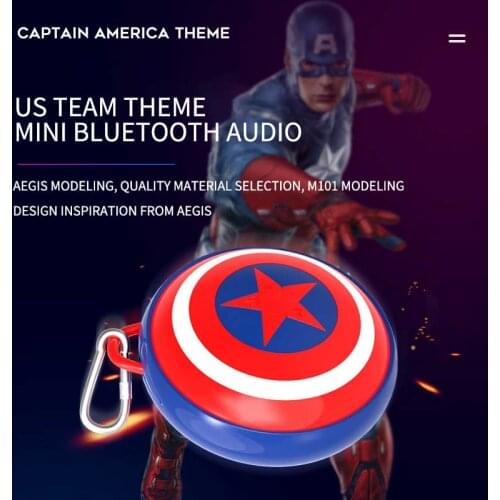 Marvel Captain America V5.0 TWS Mini Wireless Bluetooth Speaker Subwoofer with FM Radio Portable Hifi 360 Stereo Loudspeaker