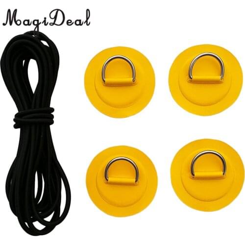 Set 4 Heavy Duty D-Ring Patch Pad with Stretch Shock Cord for Rib Inflatable Boat Stand up Paddleboard