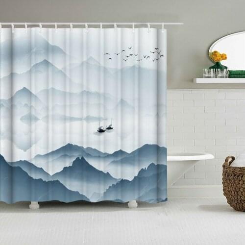 Ink Painting landscape 180x180cm Shower Curtains Waterproof Polyester Chinese style Flower Birds Bathroom Curtain With Hooks