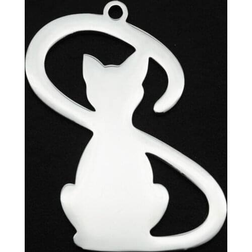 5pcs/lot 100% Stainless Steel 20x31mm Cat DIY Charm Pendant Wholesale Jewelry Bracelet Making Charms OEM Order Accepted