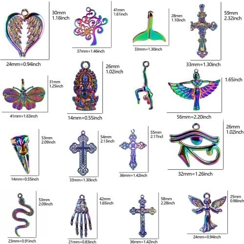 5Pcs/Lot Rainbow Color Angel Wing Cross Snake Butterfly Tree Charms Diy Pendant Women Keychain Earrings Jewelry Wholesale