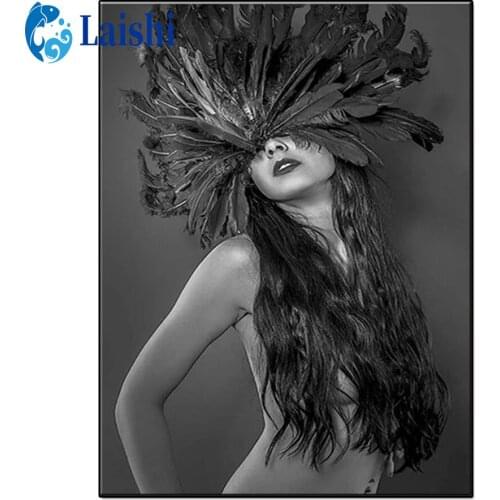 5D Diamond Painting Black and white art, indians Full Round Drill Mosaic Diamond Embroidery Cross Stitch mosaic Home Decor