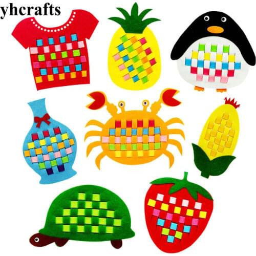 8PCS/LOT.Weave felt crab penguin corn pineapple craft kits Early learning educational craft diy toys Kindergarten crafts toys