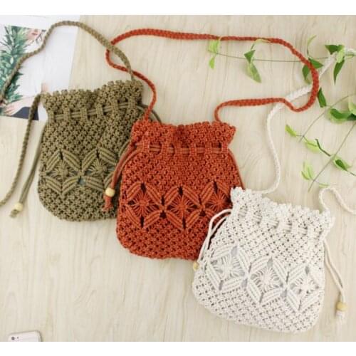 Aaby Beach Solid String Bucket Bags Female Summer Knitting Straw Bags Sweet Hot Casual Holiday Crossbody Bag Handbags
