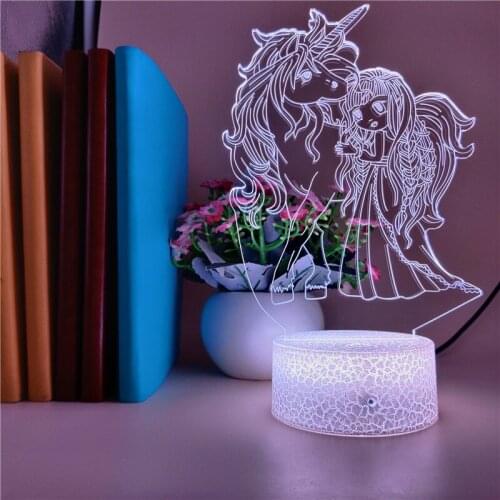 Acrylic 3D Night Light Bedside Desk Lamp LED Kids Room Unicorn Nightlight Color Changing Children Gift Holiday Atmosphere Decor