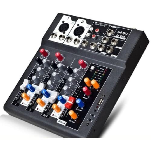 F4-USB Mini Audio Mixer Console with USB,Built in effect processor Audio Mixer, 4 channel mixer sound console 48v power supply