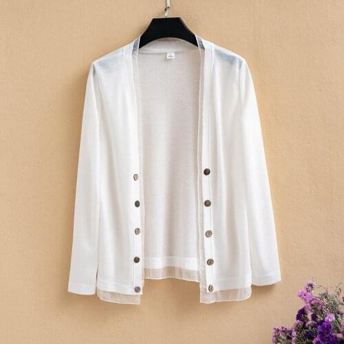 Girls White Cardigan Summer Long Sleeve Light Chiffon Knitted Button Sweater Oversized Jumper Cotton Womens Cardigans Knitwear