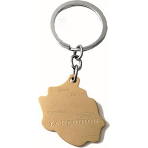 Hot La Reunion Map Keychain Stainless Steel French La Réunion Map Pendant Keychain Guadeloupe Jewellery