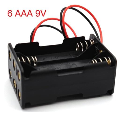 6 AAA 9V Battery Holder Case Double Side Spring Battery Holder with Wire Lead Back By Back Plastic Battery Box AAA