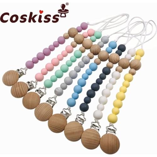 Baby Teether Pacifier Chain Organic Teether Natural Teething Grasping Toy Silicone Beads Toddler Teether Newborn DIY Baby Gift