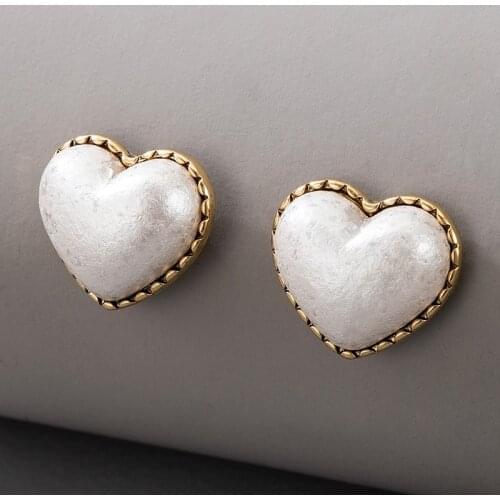 Docona Korean Pearl Heart-shaped Stud Earrings for Women Retro Geometric Metal Alloy Earring Jewelry серьги 2020 тренд 16522