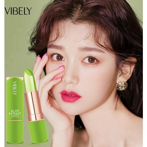 Aloe Vera Lipstick Lip Makeup Natural Plant Balm Color Mood Changing Lip Gloss Long Lasting Moisturizing TSLM1