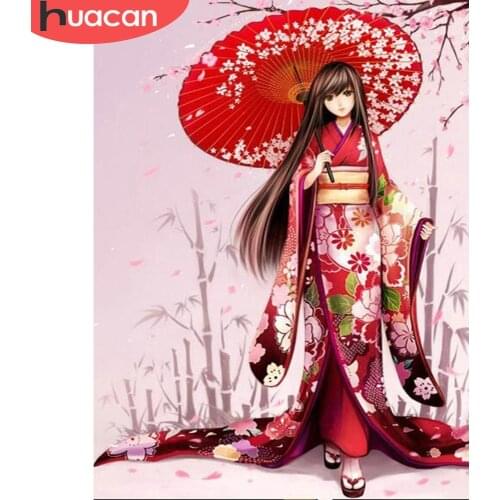 HUACAN Kimono Girl Mosaic DIY Diamond Painting Cartoon Cross Stitch Full Square Drill Diamond Embroidery Kits Decoration Home