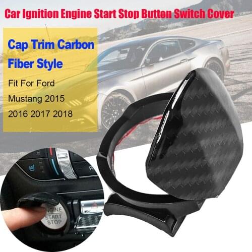 Car Ignition Engine Start Stop Button Switch Cover Cap Trim Carbon Fiber Style Fit For Ford Mustang 2015 2016 2017 2018