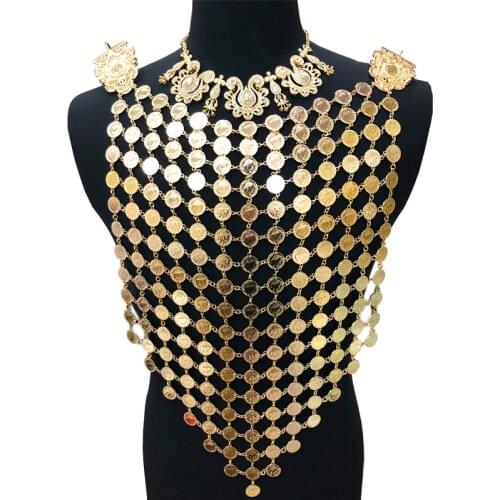 Algeria large size hand-made chatelaines Napoléon coin necklace European wedding golden caftan jewelry for bridal luxery