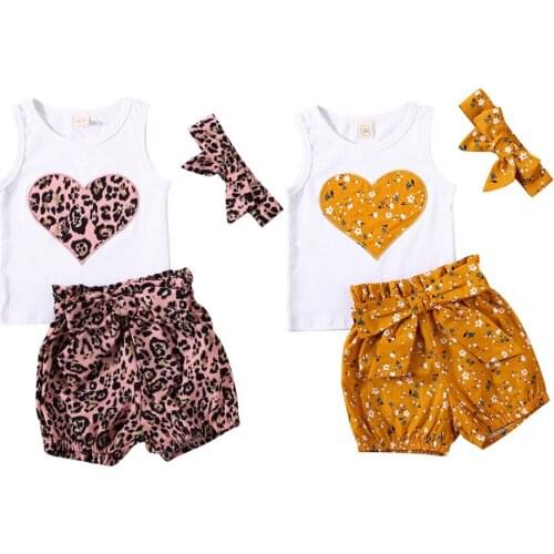 Newborn Baby Girl Clothes Sets Leopard Print Vest Shirt Top Shorts Pants Summer Outfit Clothes Set 3PCS