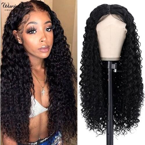 Kinky Curly Lace Front Wig Jerry Deep Wave Synthetic Natural Hair 26inch Glueless 13x4 HD Lace Frontal Wigs For Black Women