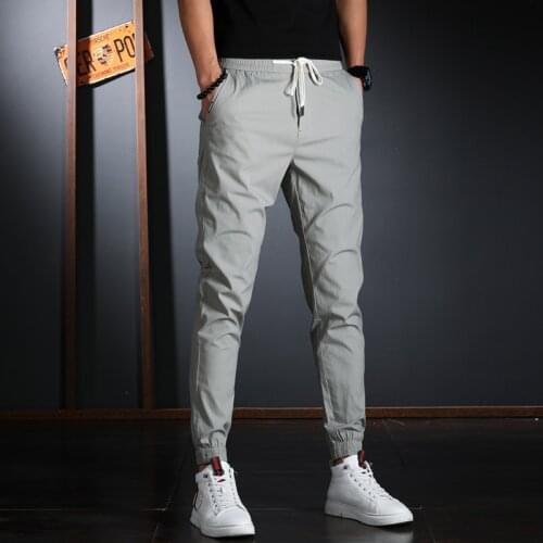 Summer Mens Pants Holiday Casual Lightweight Cotton Slim Fit Ankle-Length Trousers