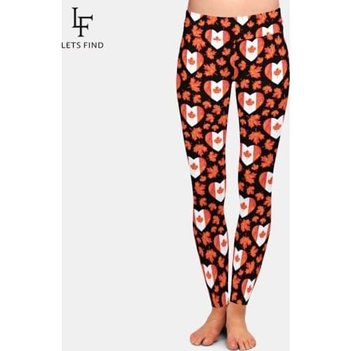LETSFIND Brand Fashion Girl Black Pant Maple Leaf Print Elastic Women High Waist Leggings Plus Size Hot Sale