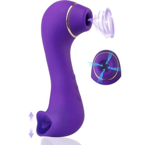 Clit Sucking & Licking Tongue 2 in 1 G Spot Vibrator Double Stimulation Vaginal Nipple Massager Oral Sex Toy for Women & Couples