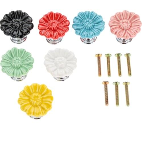 DRELD 1PC Furniture Handles Vintage Flower Cabinet Knobs and Handles Ceramic Door Knob Cupboard Drawer Kitchen Pull Handles