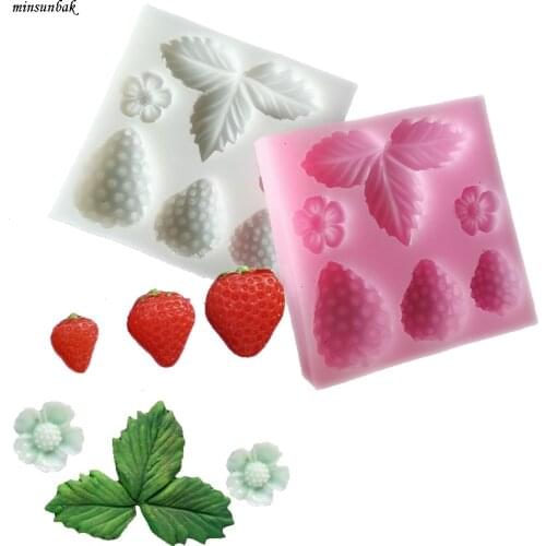 Minsunbak 3D Strawberry Silicone Fondant Mold DIY Flower Leaf Wedding Cake Decorating Tools Candy Chocolate Gumpaste Baking
