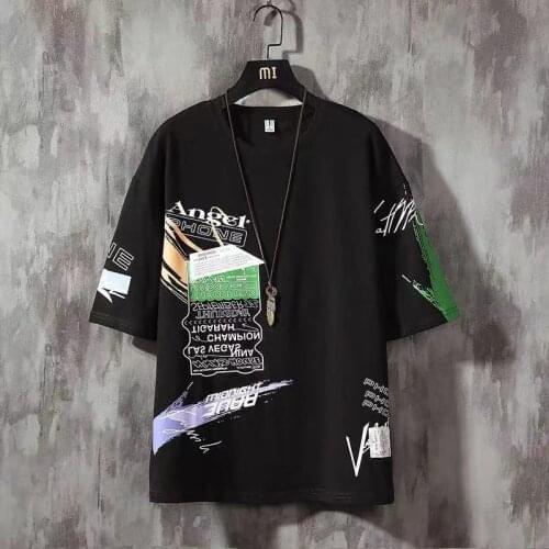 2021 New T Shirt Mens Cotton print T-shirt Harajuku patchwork O-Neck Short Sleeve Male tshirts Tops Tee men clothing Streetwear