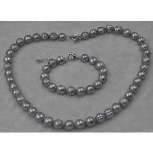 11mm gray freshwater pearl sets necklace 50cm and 20cm Bracelet free shipping