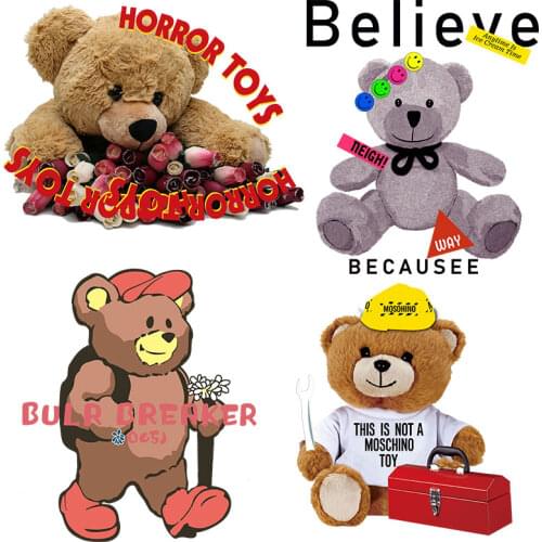 Bear Patches for clothing Heat-sensitive patches Thermal transfer printing Letter Stickers Cheap Ironing stickers