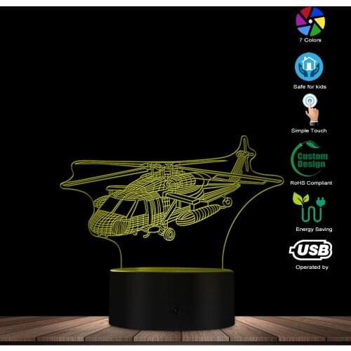 Helicopter 3D LED Table Night Light Airplane Model Plane Table Lamp Optical Illusion Novelty Light 7 Colors Changing Boys Gift
