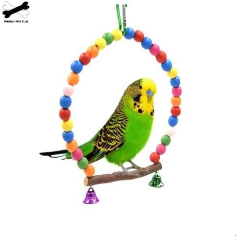 Natural Wooden Parrots Swing Toy Birds Perch Hanging Swings Cage With Colorful Beads Bells Toys Bird Supplies 3615