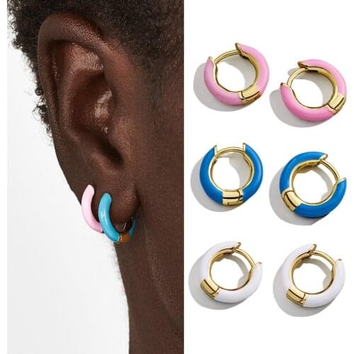New Fashion Jewelry Gold Plated Blue Black White Pink Purple Ceramic Glaze Small Hoop Earrings For Women