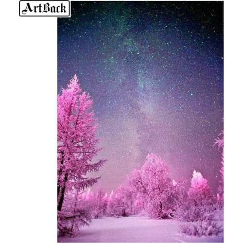 New 5d diy diamond painting pink tree pattern 5d full drill square diamond embroidery landscape crystal mosaic wall decoration