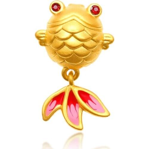 New 24K Yellow Gold Ruby Bracelet Women 3D Gold Fashion goldfish Bracelet