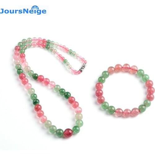 Wholesale Genuine Green Red Strawberry Natural Crystal Jewelry Sets Tower Necklace Bracelet Crystal for Women Simple jewelry