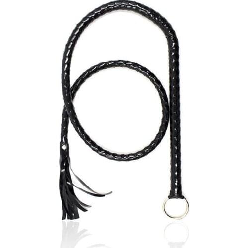 Black Bright Leather Hoop Lengthened Straight Whip 1M Or More Sex Toys Flirting Binding Leather Whip