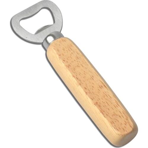 Practical Rubber Wood Handle Stainless Steel Beer Bottle Opener Creative Wooden Handle Beer Cap Opener Beer Bottle Opener