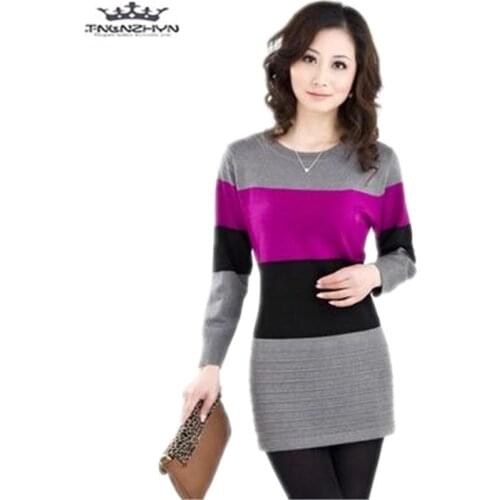 Tnlnzhyn 2019 New Autumn Middle-aged Women Sweater O-neck Long Sleeves Fashion Knitted Pullover Sweater Casual long Sweater Y725